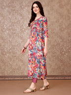Alia Cut Embroidered & Floral Printed Kurta With Pant & Dupatta Premium Luxury, Multicolor - Hiral Fashion | Grocsy
