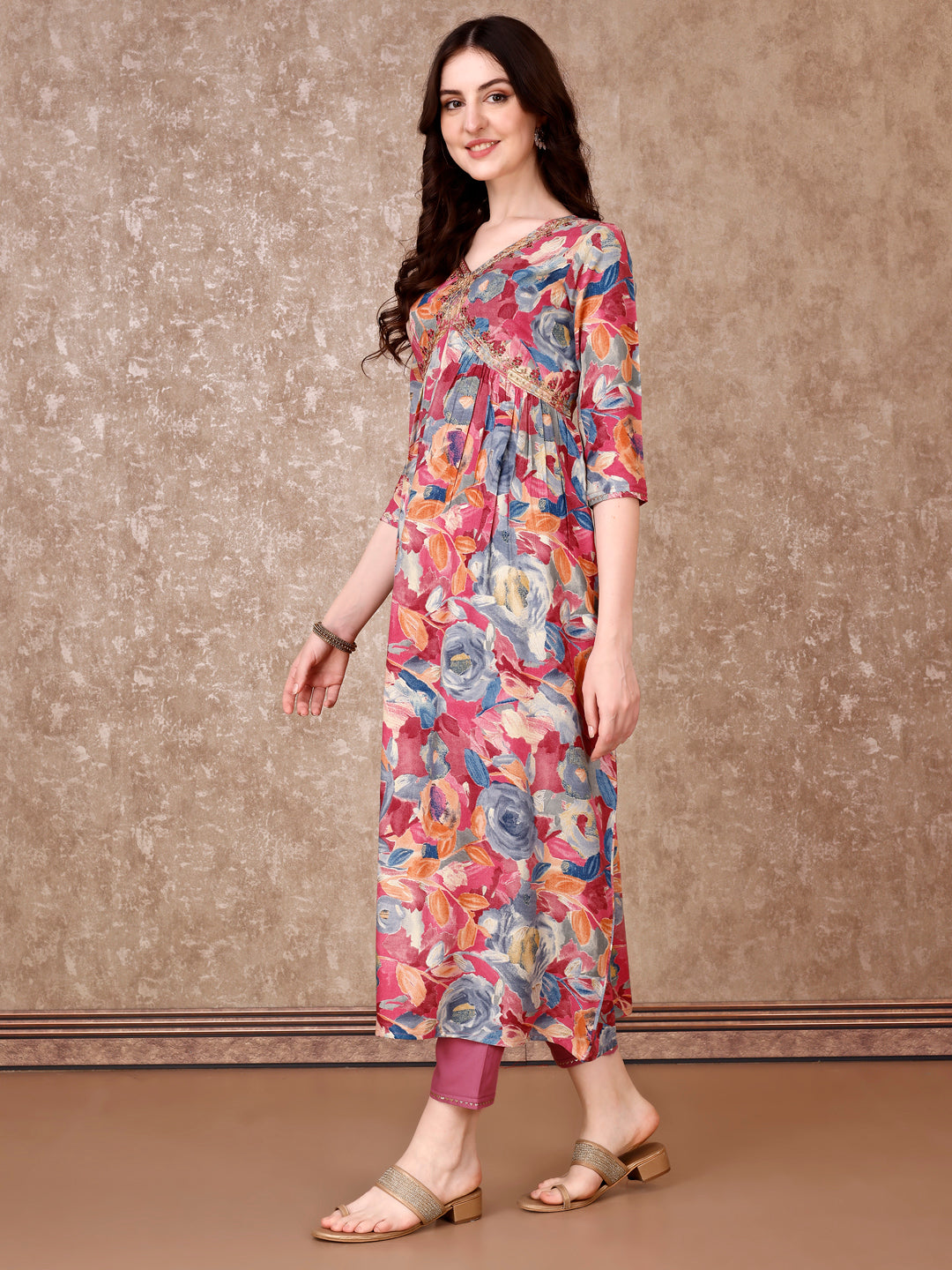 Alia Cut Embroidered & Floral Printed Kurta With Pant & Dupatta Premium Luxury, Multicolor - Hiral Fashion | Grocsy