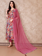 Alia Cut Embroidered & Floral Printed Kurta With Pant & Dupatta Premium Luxury, Multicolor - Hiral Fashion | Grocsy