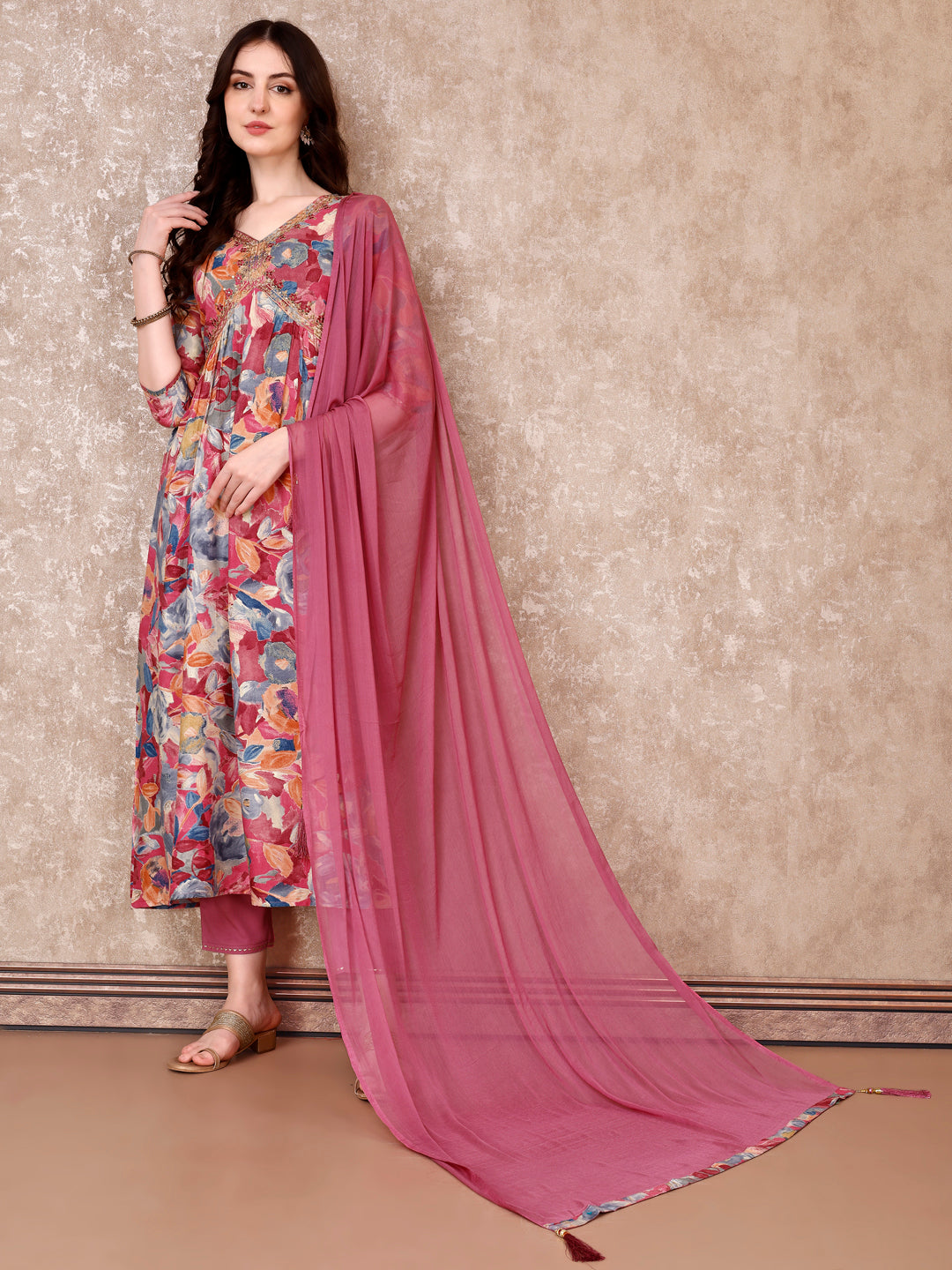 Alia Cut Embroidered & Floral Printed Kurta With Pant & Dupatta Premium Luxury, Multicolor - Hiral Fashion | Grocsy