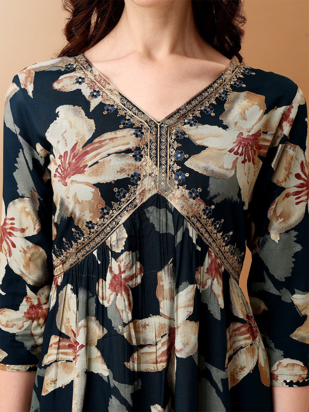 Alia Cut Floral Printed & Embroidered Kurta With Pant & Dupatta Set, Teal - Hiral Fashion | Grocsy