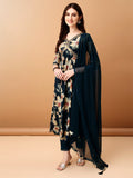Alia Cut Floral Printed & Embroidered Kurta With Pant & Dupatta Set, Teal - Hiral Fashion | Grocsy