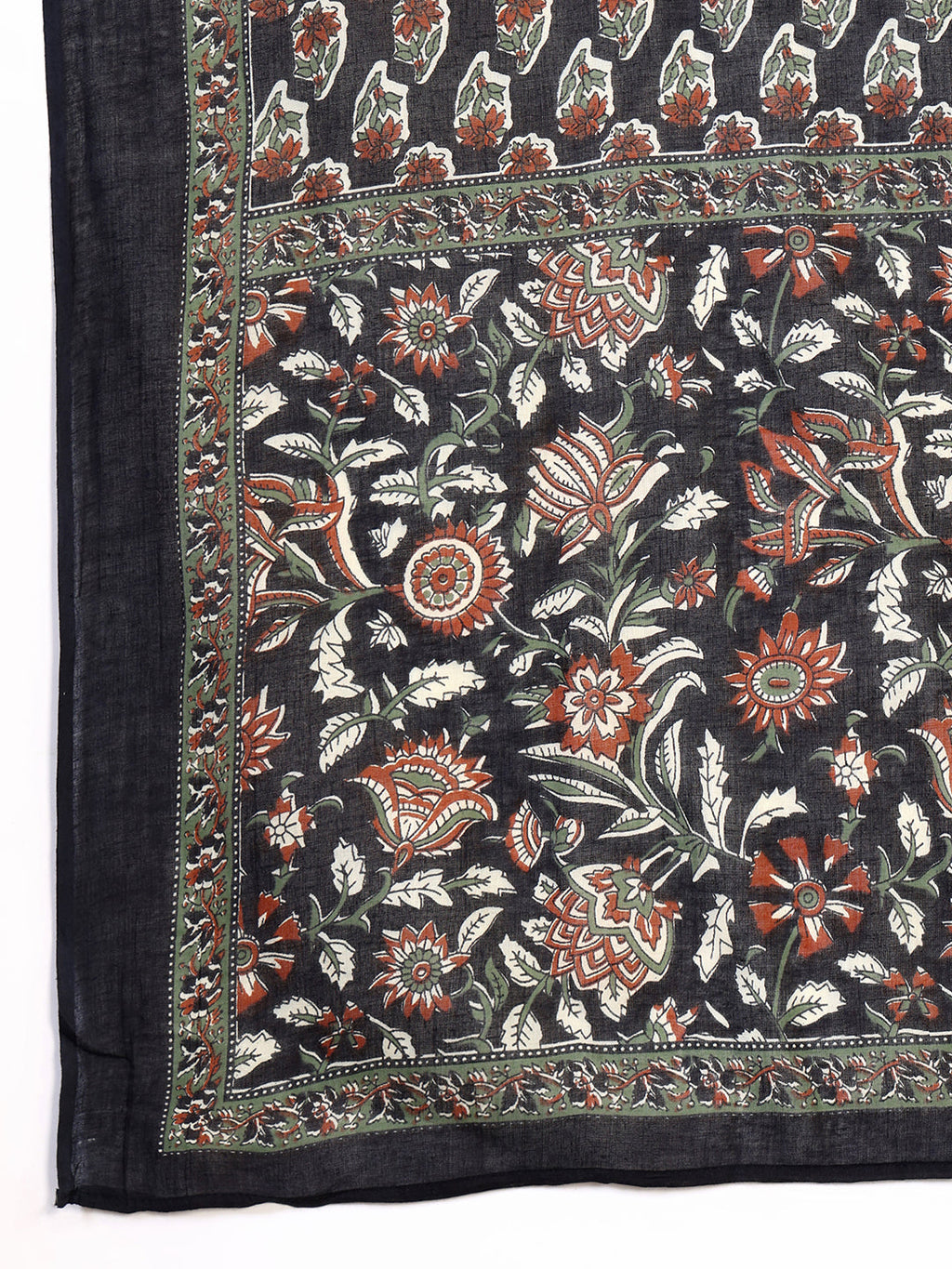 Floral Printed Flared Kurta With Pant & Dupatta, Black - Hiral Fashion | Grocsy