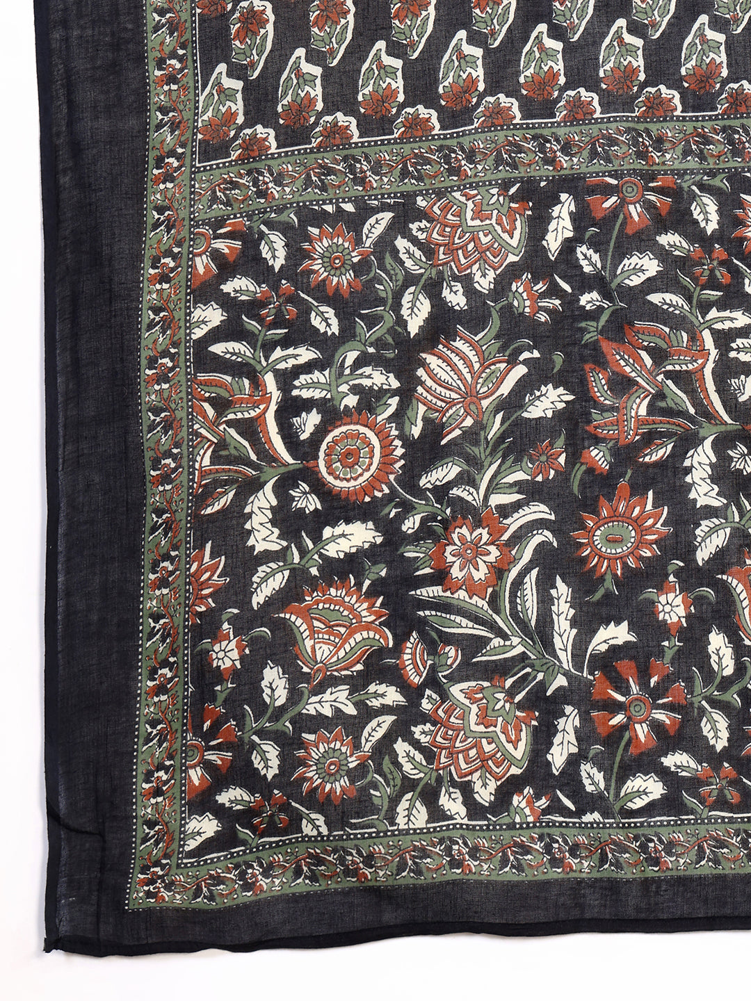 Floral Printed Flared Kurta With Pant & Dupatta, Black - Hiral Fashion | Grocsy