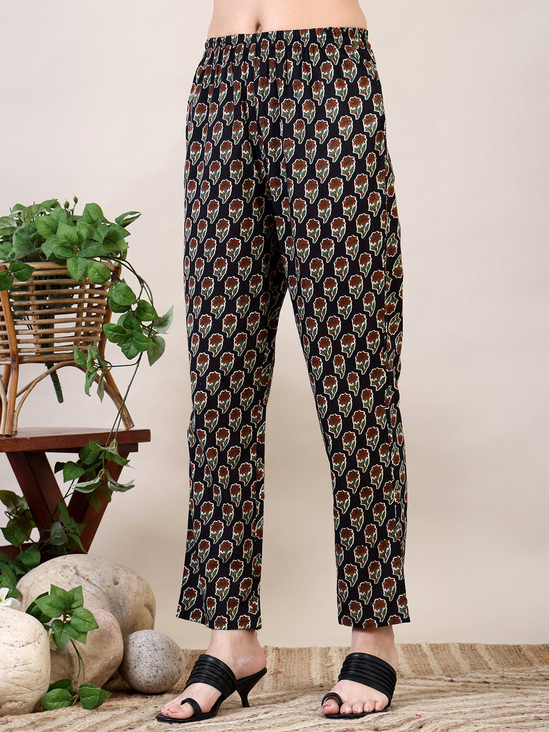 Floral Printed Flared Kurta With Pant & Dupatta, Black - Hiral Fashion | Grocsy