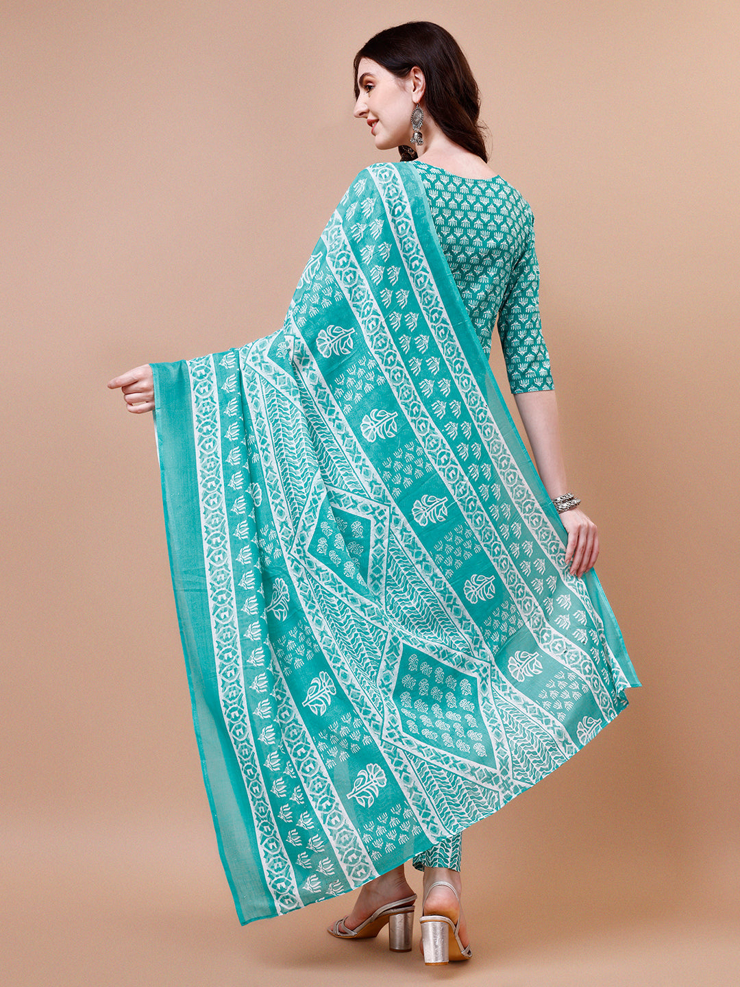 Ethnic Motifs Printed Casual Wear Cotton Kurta With Pant & Dupatta, Multicolor - Hiral Fashion | Grocsy