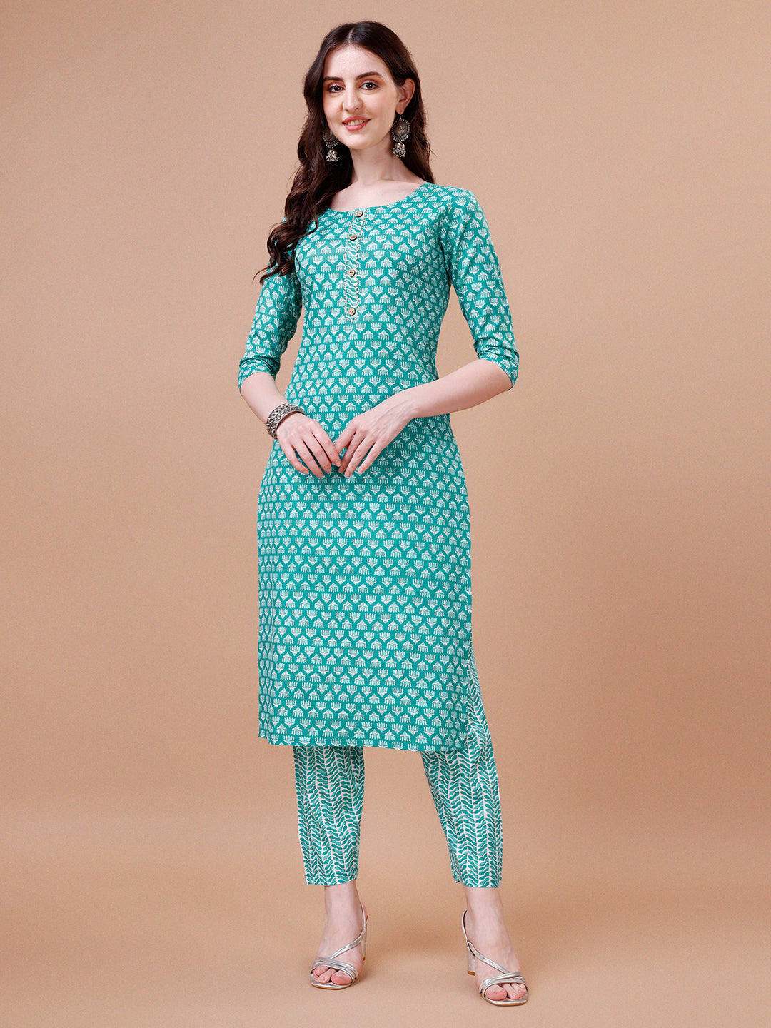 Ethnic Motifs Printed Casual Wear Cotton Kurta With Pant & Dupatta, Multicolor - Hiral Fashion | Grocsy