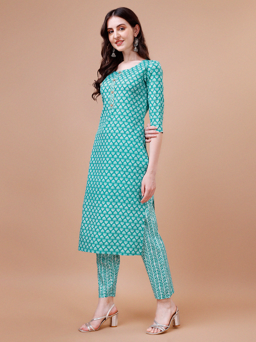 Ethnic Motifs Printed Casual Wear Cotton Kurta With Pant & Dupatta, Multicolor - Hiral Fashion | Grocsy