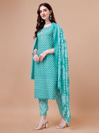 Ethnic Motifs Printed Casual Wear Cotton Kurta With Pant & Dupatta, Multicolor - Hiral Fashion | Grocsy