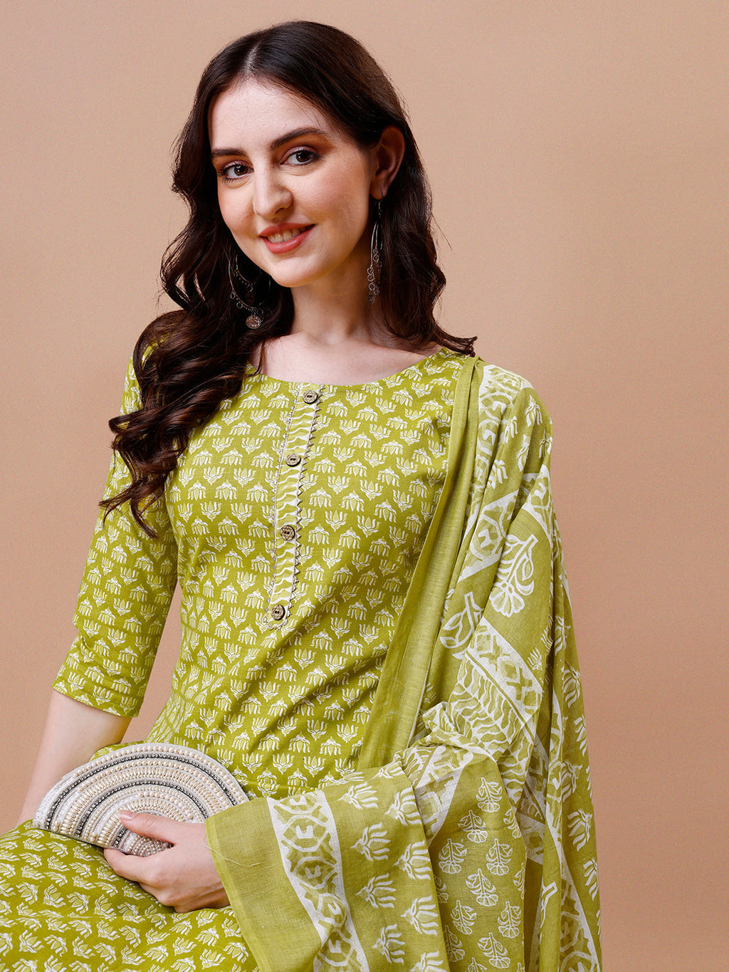 Ethnic Motifs Printed Casual Wear Cotton Kurta With Pant & Dupatta, Multicolor - Hiral Fashion | Grocsy