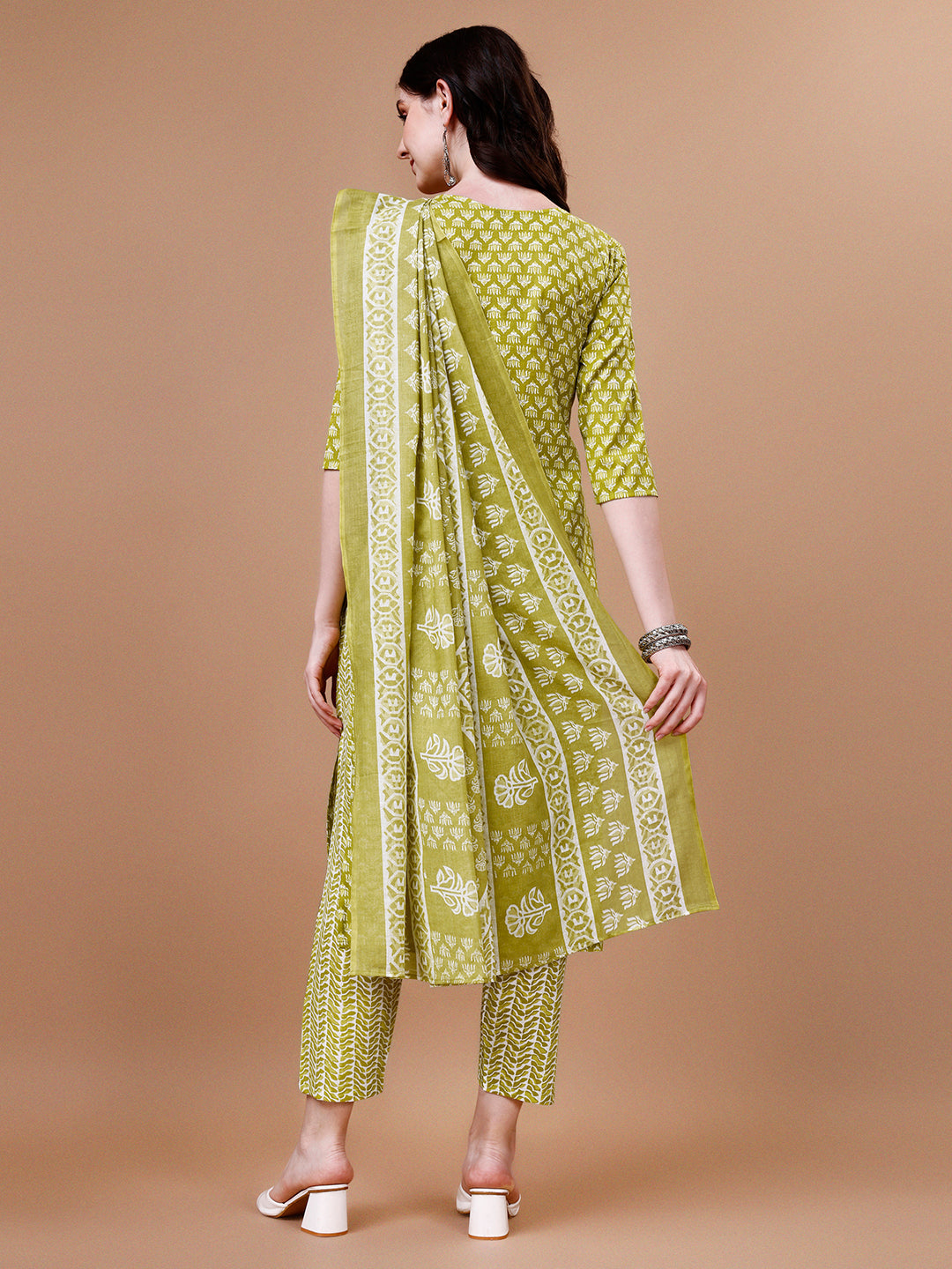 Ethnic Motifs Printed Casual Wear Cotton Kurta With Pant & Dupatta, Multicolor - Hiral Fashion | Grocsy