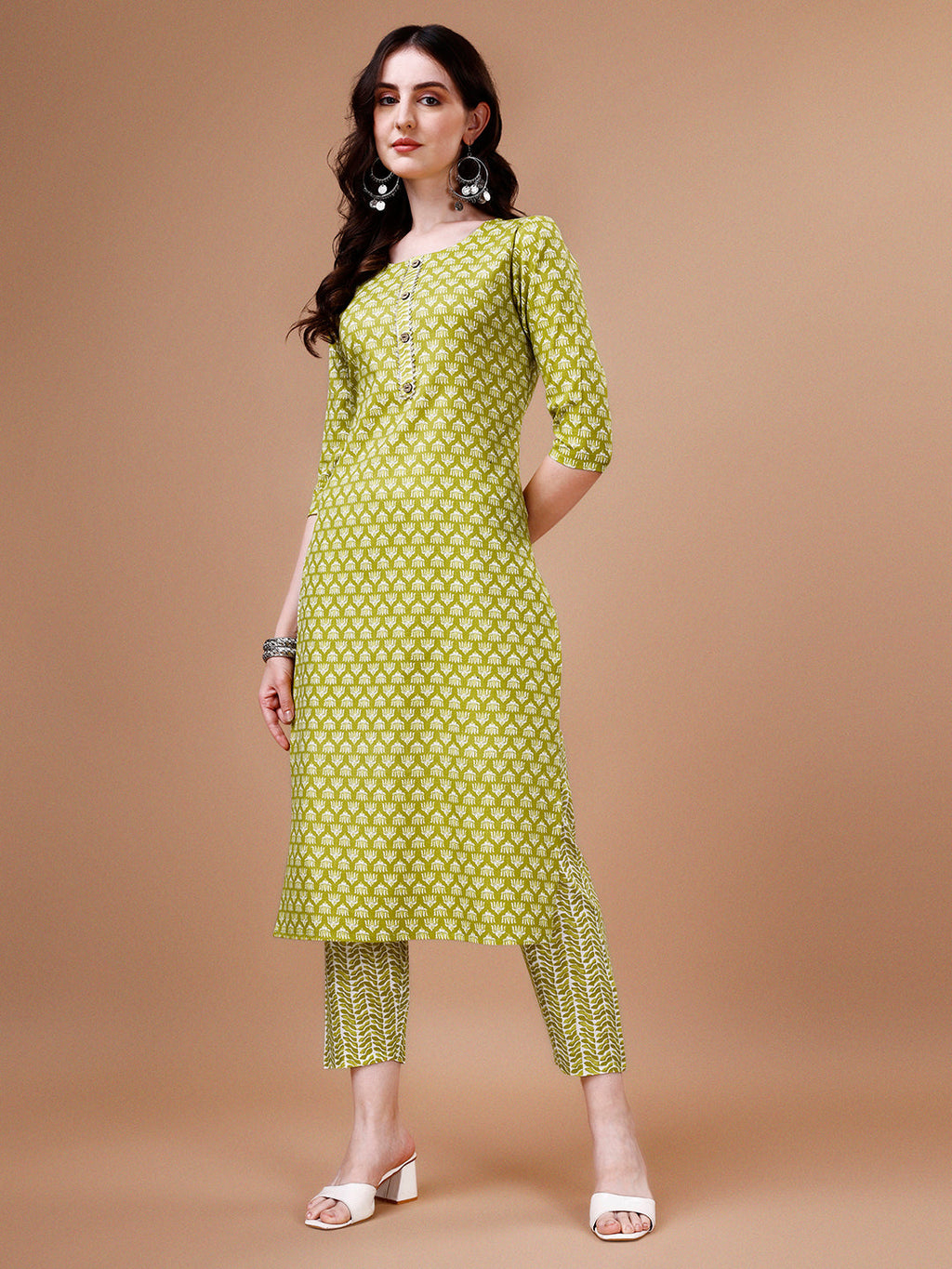 Ethnic Motifs Printed Casual Wear Cotton Kurta With Pant & Dupatta, Multicolor - Hiral Fashion | Grocsy