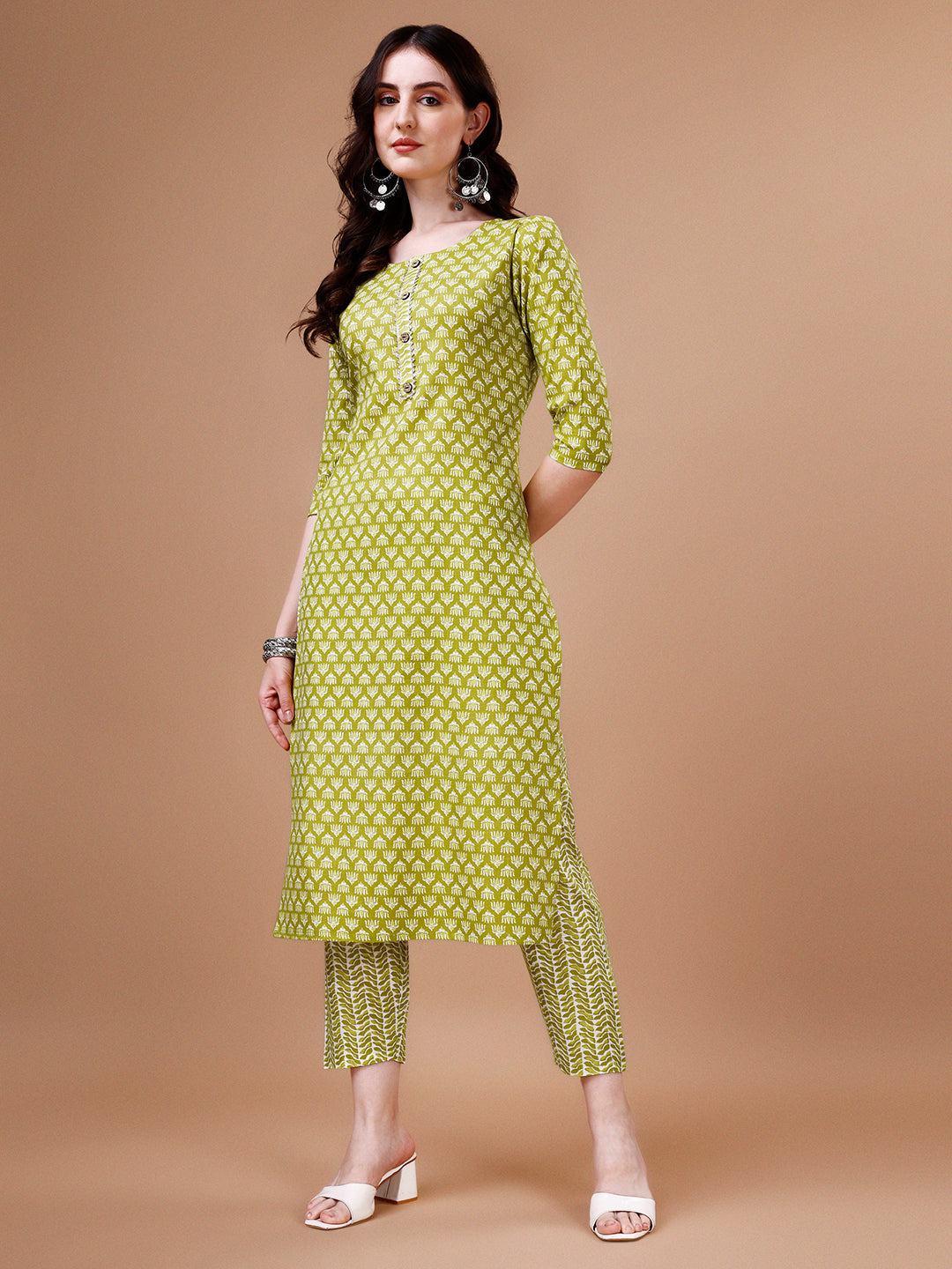 Ethnic Motifs Printed Casual Wear Cotton Kurta With Pant & Dupatta, Multicolor - Hiral Fashion | Grocsy