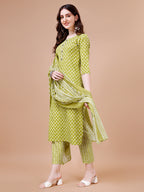 Ethnic Motifs Printed Casual Wear Cotton Kurta With Pant & Dupatta, Multicolor - Hiral Fashion | Grocsy