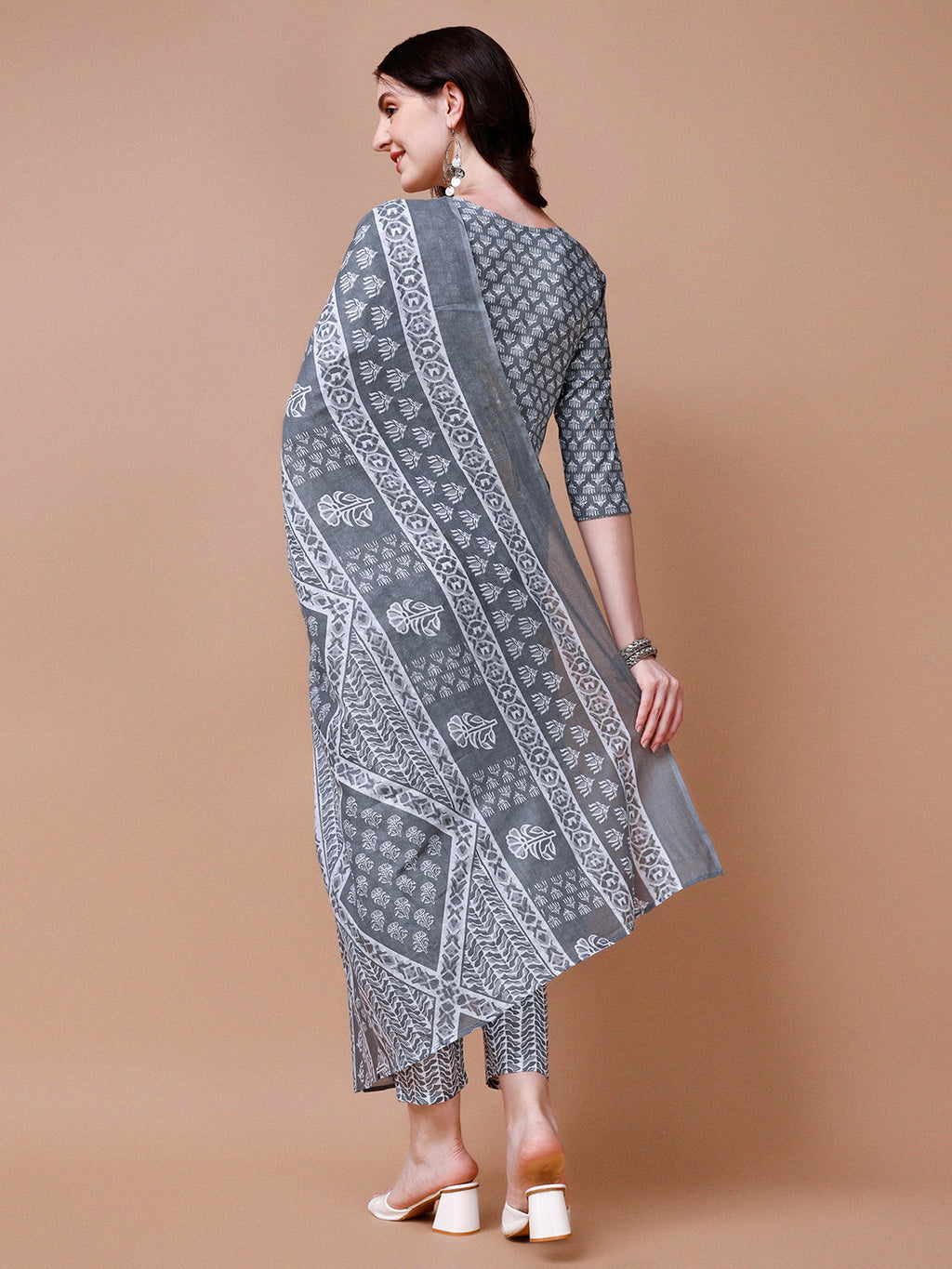 Ethnic Motifs Printed Casual Wear Cotton Kurta With Pant & Dupatta, Multicolor - Hiral Fashion | Grocsy