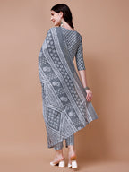 Ethnic Motifs Printed Casual Wear Cotton Kurta With Pant & Dupatta, Multicolor - Hiral Fashion | Grocsy