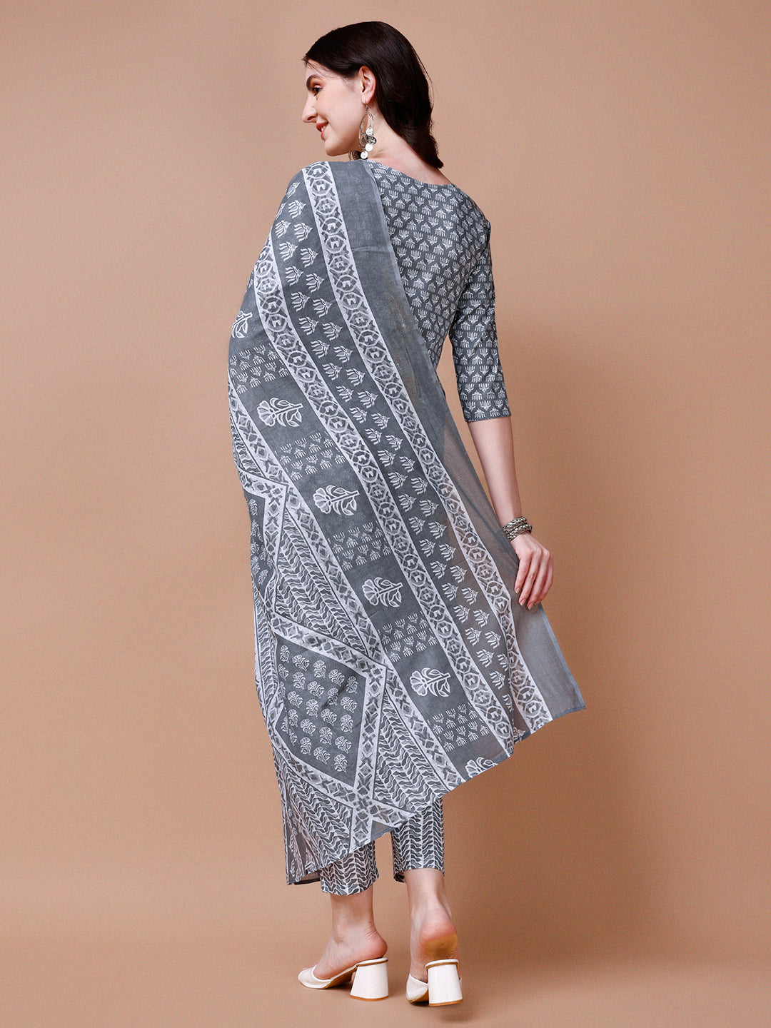 Ethnic Motifs Printed Casual Wear Cotton Kurta With Pant & Dupatta, Multicolor - Hiral Fashion | Grocsy