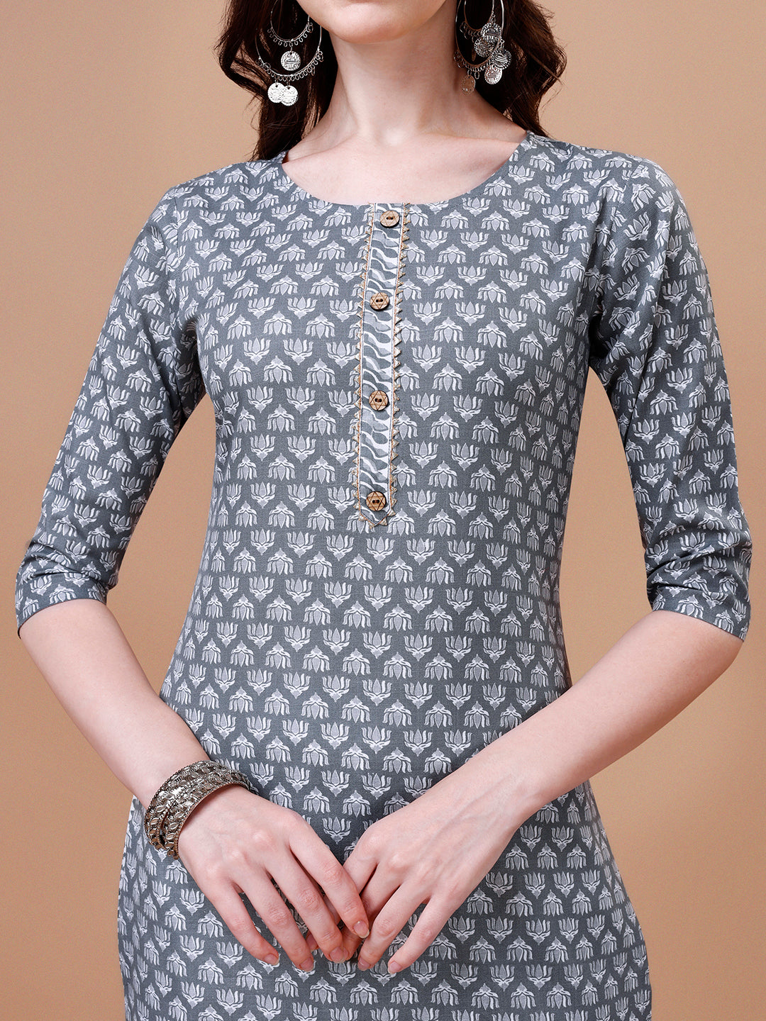 Ethnic Motifs Printed Casual Wear Cotton Kurta With Pant & Dupatta, Multicolor - Hiral Fashion | Grocsy