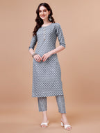 Ethnic Motifs Printed Casual Wear Cotton Kurta With Pant & Dupatta, Multicolor - Hiral Fashion | Grocsy