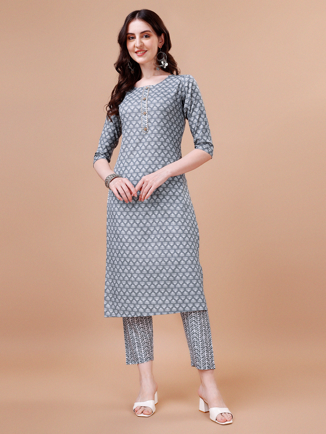 Ethnic Motifs Printed Casual Wear Cotton Kurta With Pant & Dupatta, Multicolor - Hiral Fashion | Grocsy