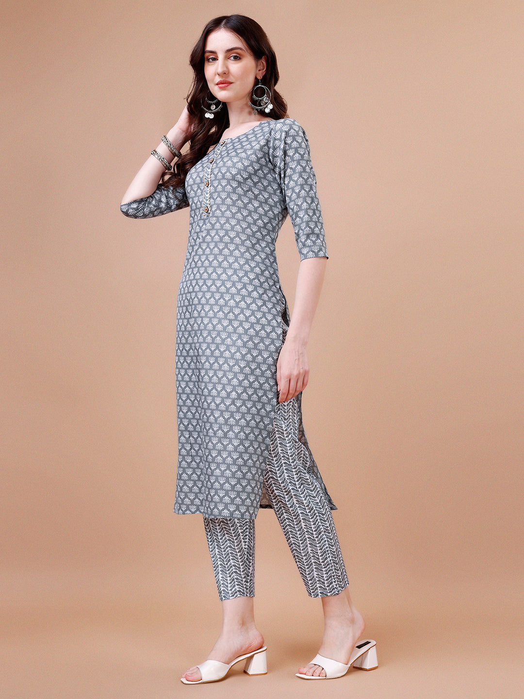 Ethnic Motifs Printed Casual Wear Cotton Kurta With Pant & Dupatta, Multicolor - Hiral Fashion | Grocsy