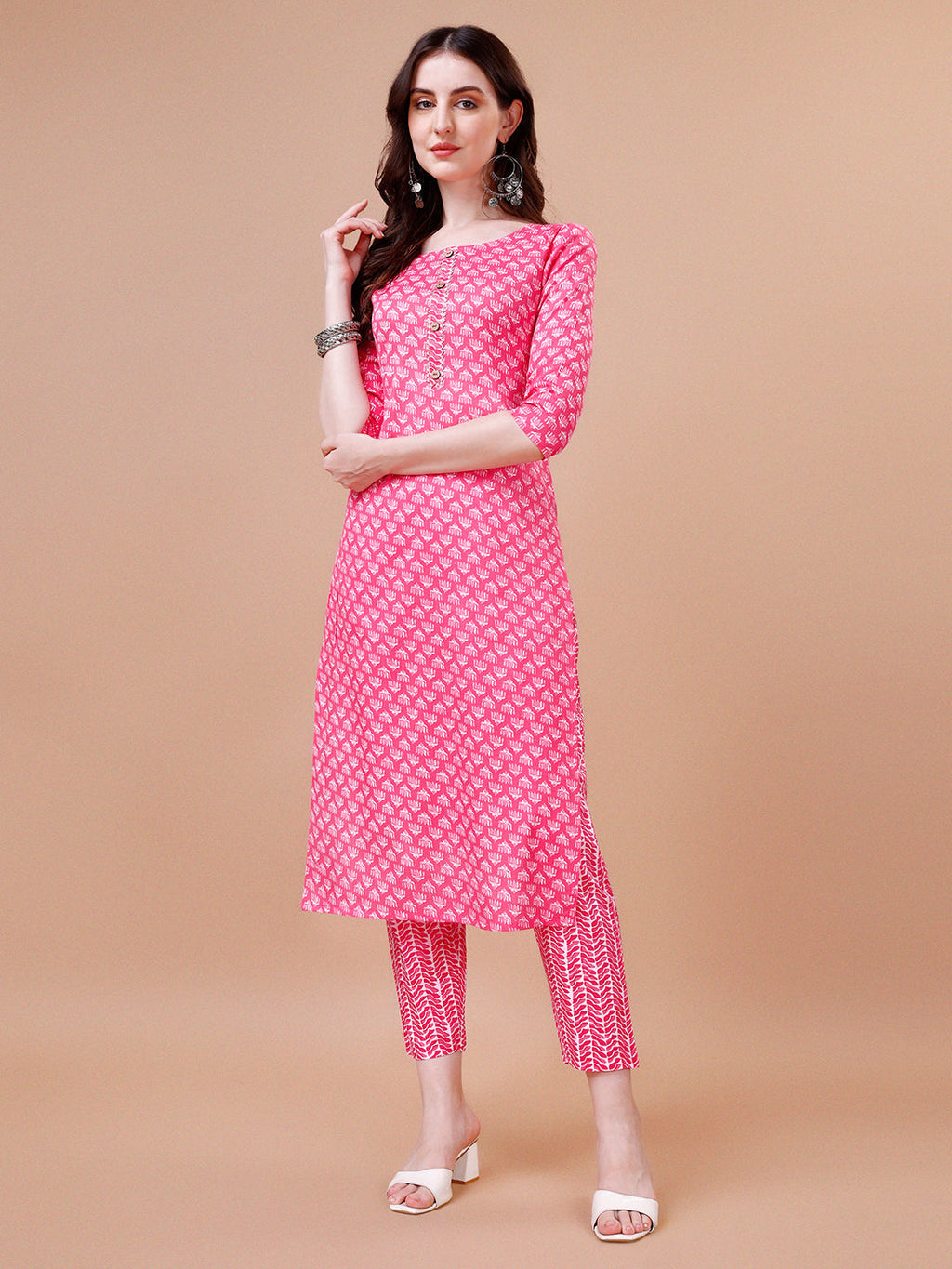 Ethnic Motifs Printed Casual Wear Cotton Kurta With Pant & Dupatta, Multicolor - Hiral Fashion | Grocsy