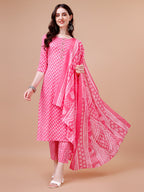 Ethnic Motifs Printed Casual Wear Cotton Kurta With Pant & Dupatta, Multicolor - Hiral Fashion | Grocsy