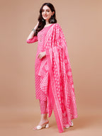 Ethnic Motifs Printed Casual Wear Cotton Kurta With Pant & Dupatta, Multicolor - Hiral Fashion | Grocsy