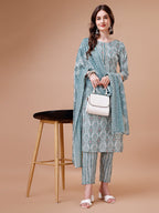 Printed Cotton Kurta With Pant & Dupatta, Multicolor - Hiral Fashion | Grocsy