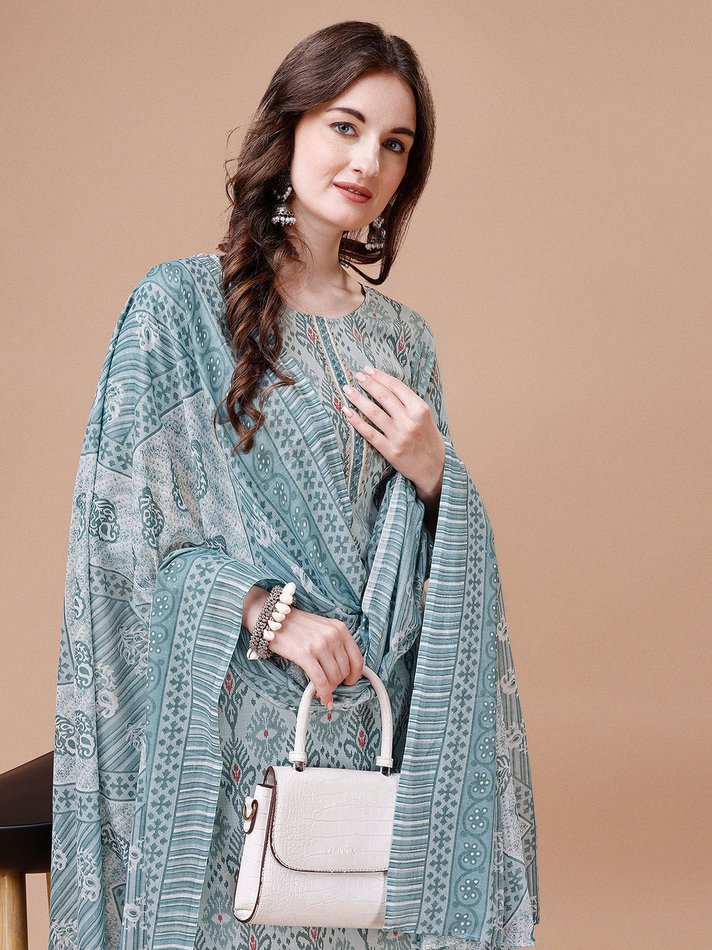 Printed Cotton Kurta With Pant & Dupatta, Multicolor - Hiral Fashion | Grocsy