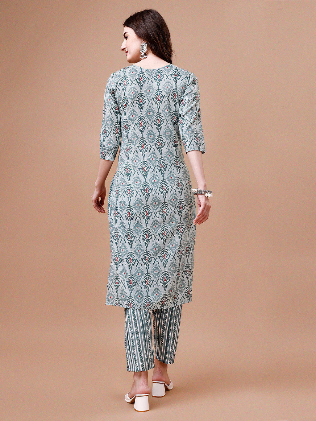Printed Cotton Kurta With Pant & Dupatta, Multicolor - Hiral Fashion | Grocsy