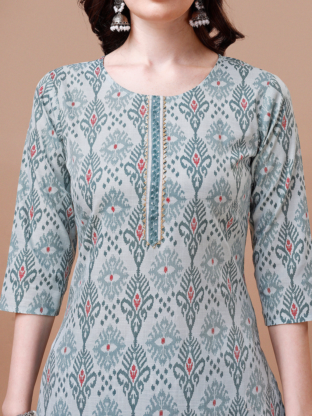 Printed Cotton Kurta With Pant & Dupatta, Multicolor - Hiral Fashion | Grocsy
