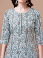 Printed Cotton Kurta With Pant & Dupatta, Multicolor - Hiral Fashion | Grocsy