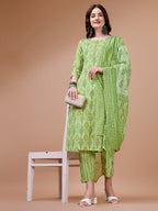 Printed Cotton Kurta With Pant & Dupatta, Multicolor - Hiral Fashion | Grocsy