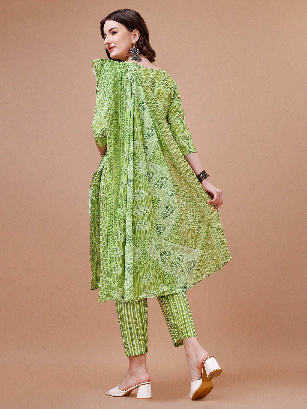 Printed Cotton Kurta With Pant & Dupatta, Multicolor - Hiral Fashion | Grocsy