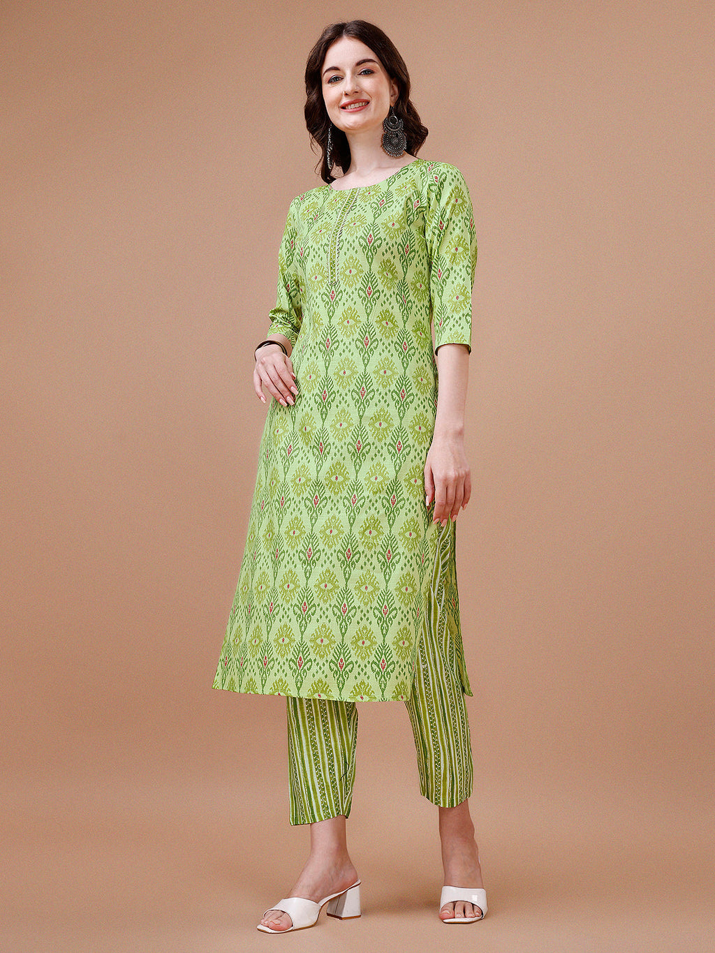 Printed Cotton Kurta With Pant & Dupatta, Multicolor - Hiral Fashion | Grocsy