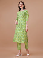 Printed Cotton Kurta With Pant & Dupatta, Multicolor - Hiral Fashion | Grocsy