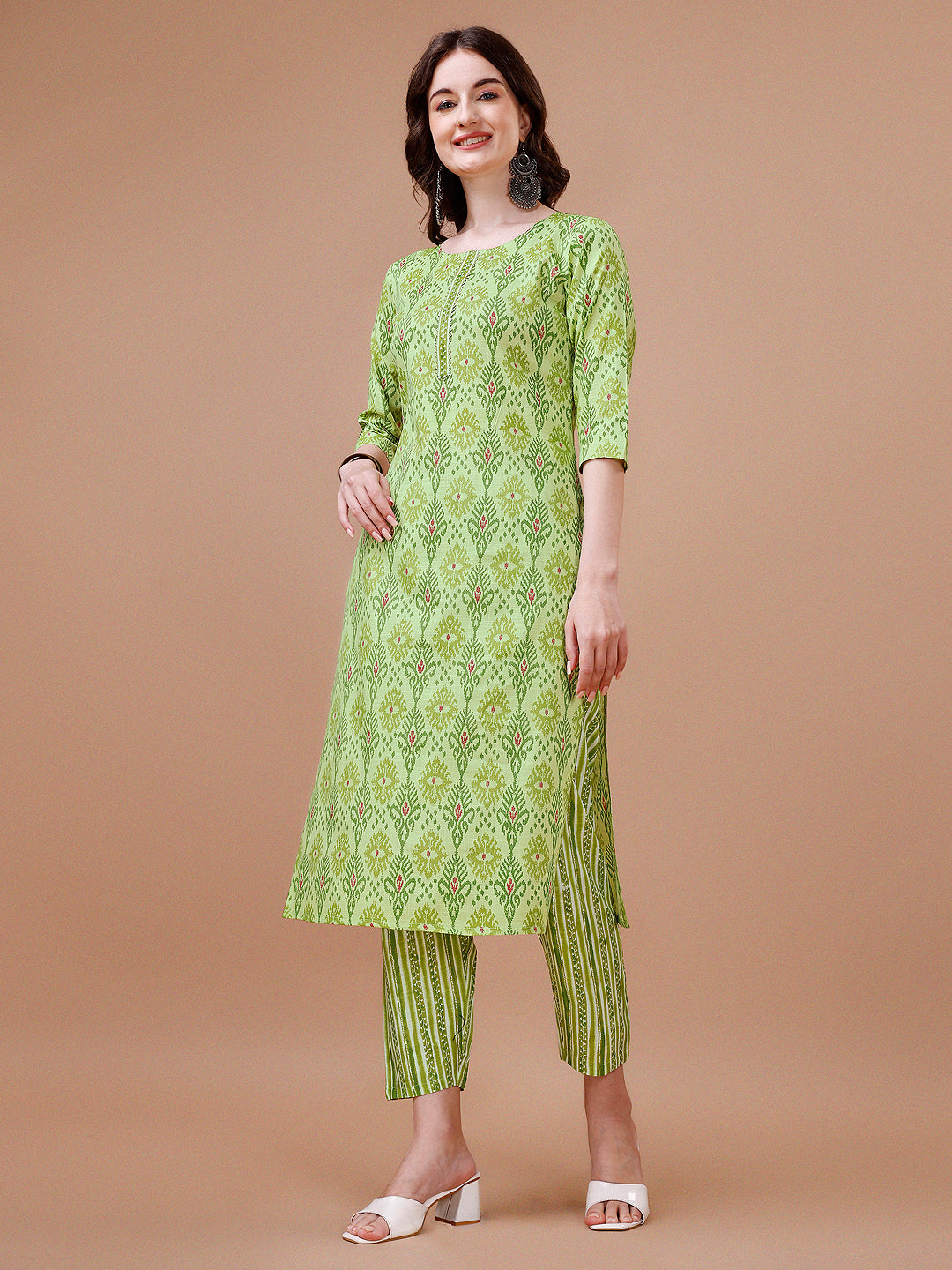 Printed Cotton Kurta With Pant & Dupatta, Multicolor - Hiral Fashion | Grocsy