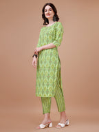 Printed Cotton Kurta With Pant & Dupatta, Multicolor - Hiral Fashion | Grocsy
