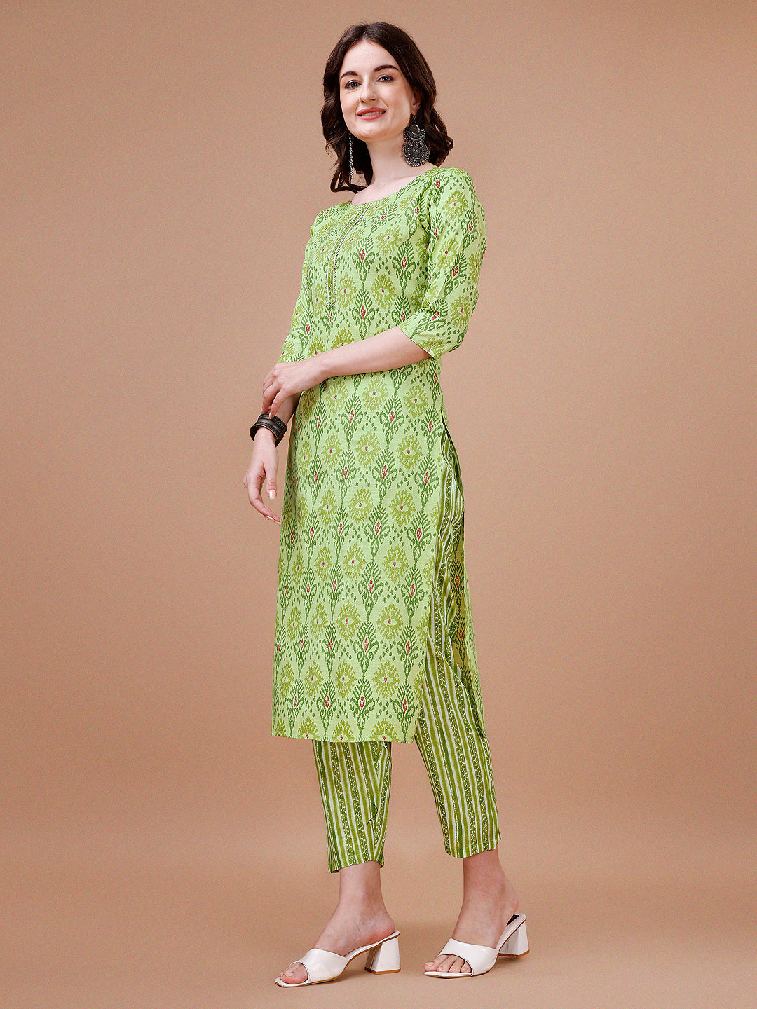 Printed Cotton Kurta With Pant & Dupatta, Multicolor - Hiral Fashion | Grocsy