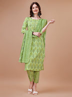 Printed Cotton Kurta With Pant & Dupatta, Multicolor - Hiral Fashion | Grocsy
