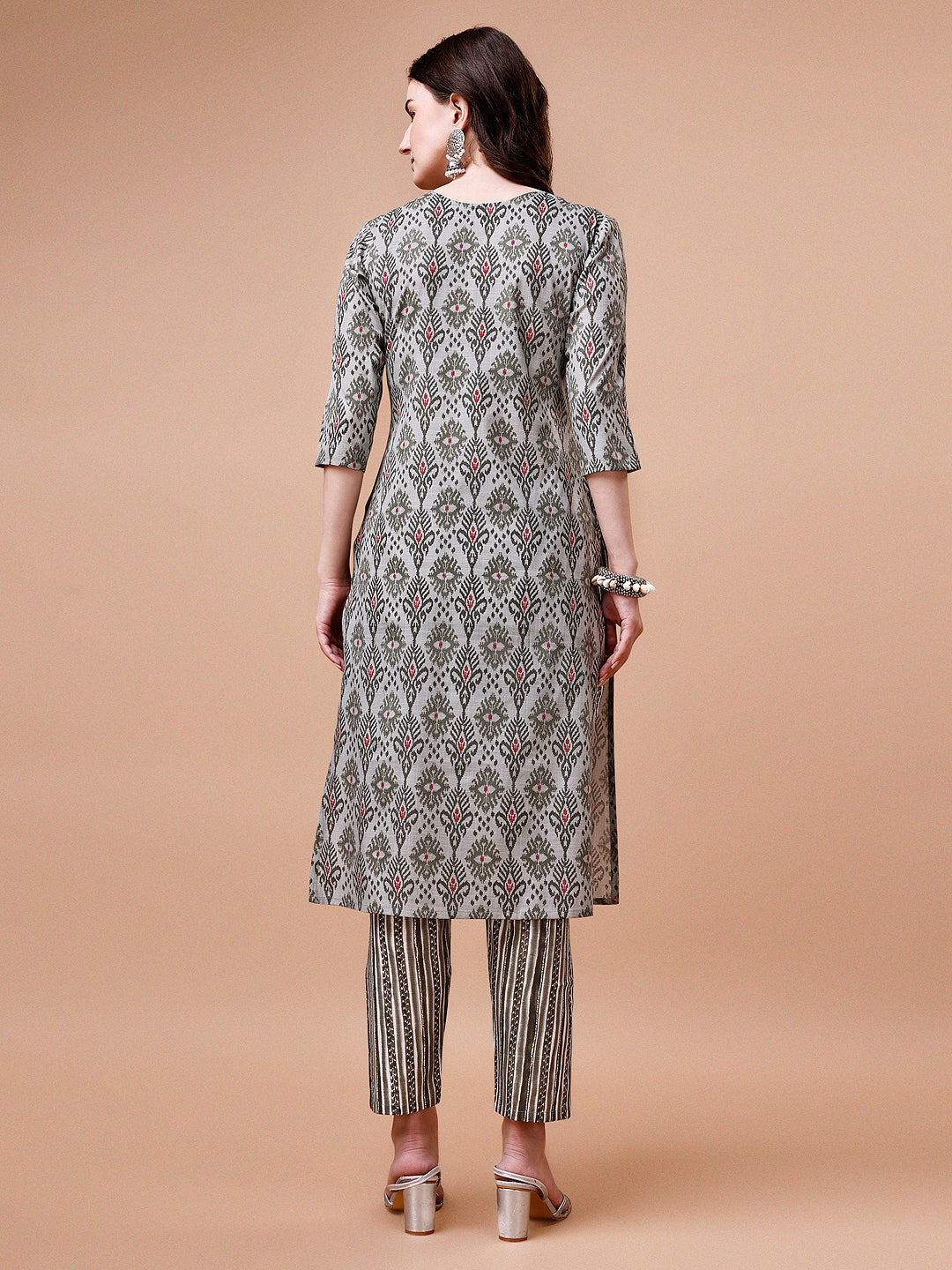Printed Cotton Kurta With Pant & Dupatta, Multicolor - Hiral Fashion | Grocsy