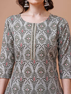 Printed Cotton Kurta With Pant & Dupatta, Multicolor - Hiral Fashion | Grocsy