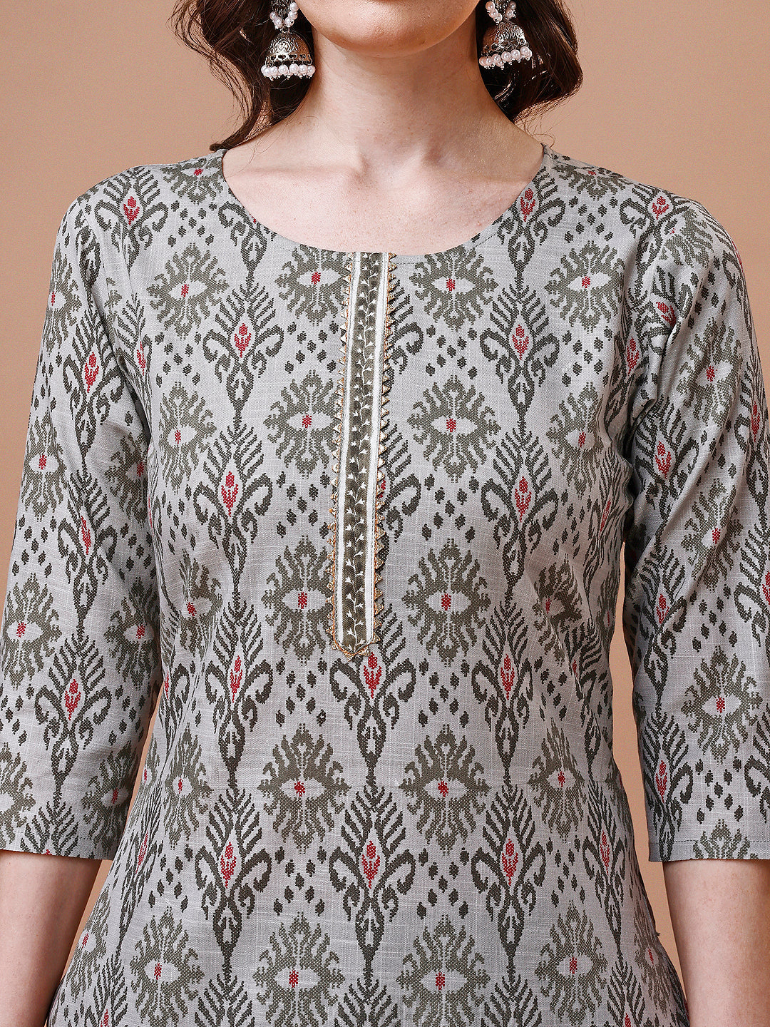 Printed Cotton Kurta With Pant & Dupatta, Multicolor - Hiral Fashion | Grocsy