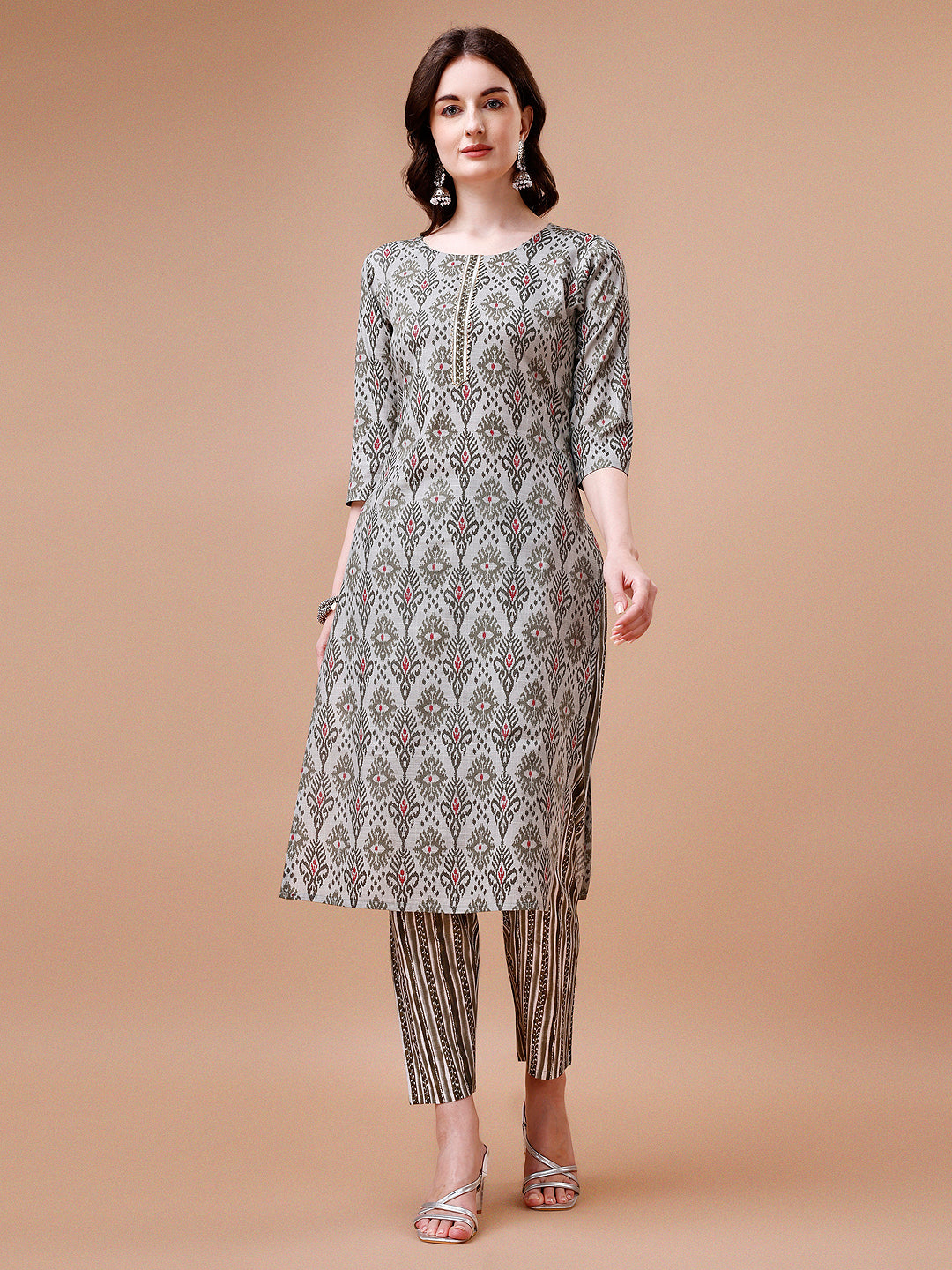 Printed Cotton Kurta With Pant & Dupatta, Multicolor - Hiral Fashion | Grocsy