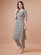 Printed Cotton Kurta With Pant & Dupatta, Multicolor - Hiral Fashion | Grocsy