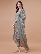 Printed Cotton Kurta With Pant & Dupatta, Multicolor - Hiral Fashion | Grocsy
