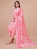 Printed Cotton Kurta With Pant & Dupatta, Multicolor - Hiral Fashion | Grocsy
