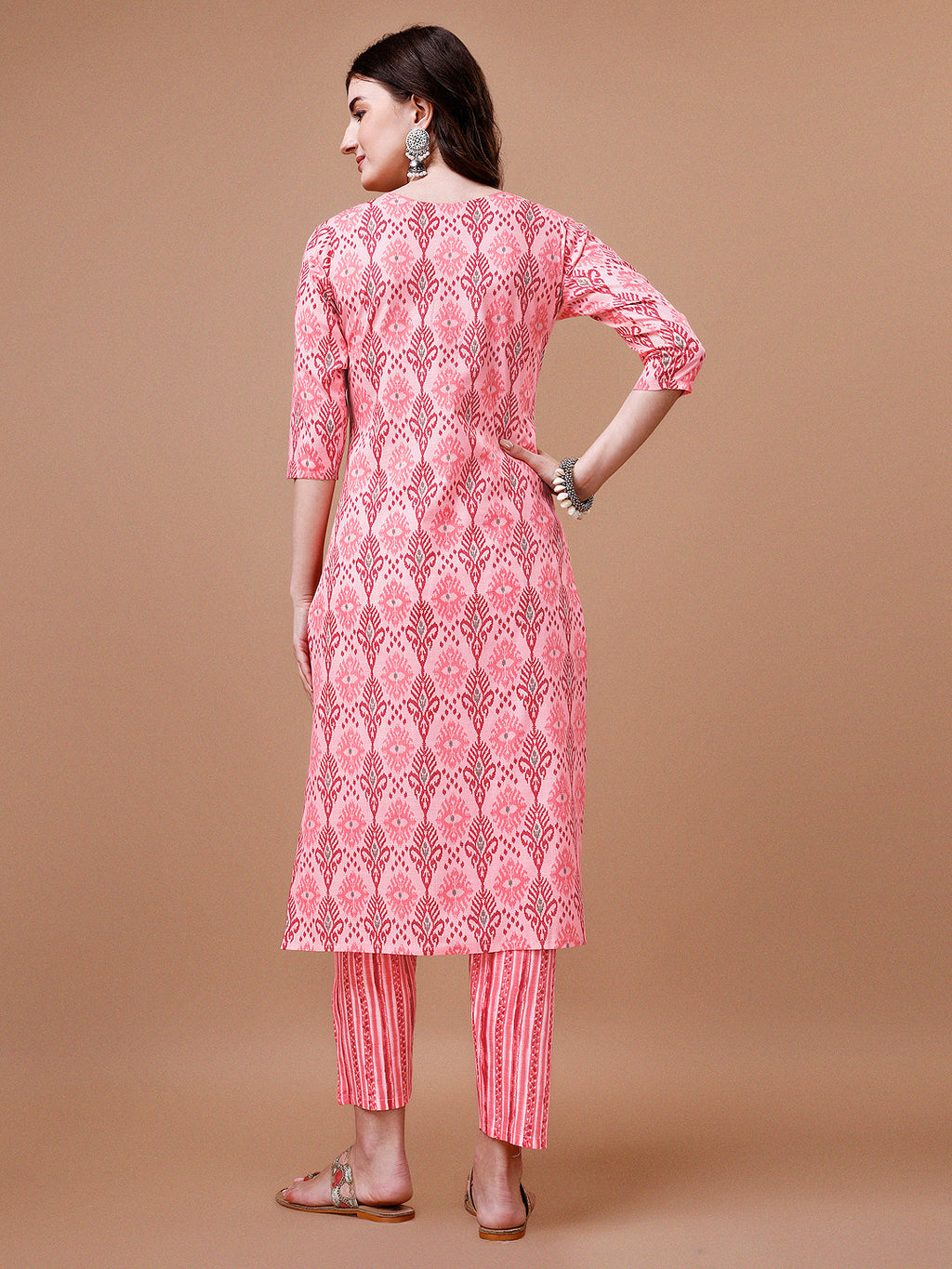 Printed Cotton Kurta With Pant & Dupatta, Multicolor - Hiral Fashion | Grocsy