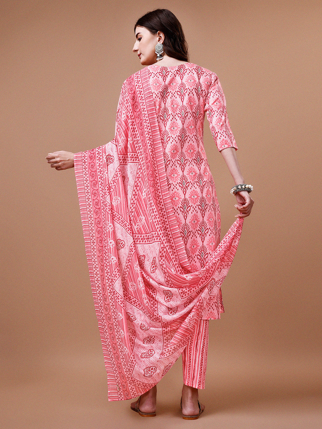 Printed Cotton Kurta With Pant & Dupatta, Multicolor - Hiral Fashion | Grocsy